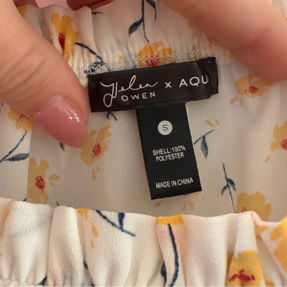 Helen Owen x AQUA Floral Smocked Crop Blouse Yellow White Size S - Picture 7 of 9